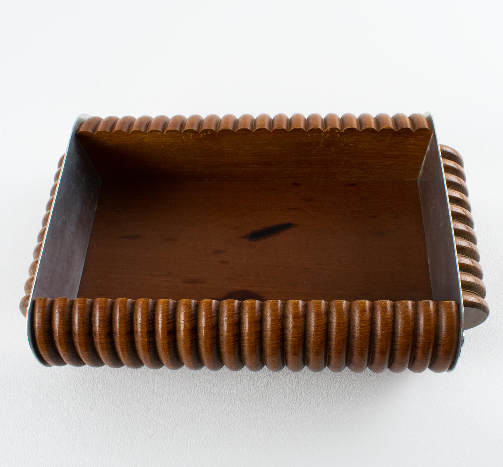 Art Deco Walnut Wood and Aluminum Box, France circa 1930 For Sale 5