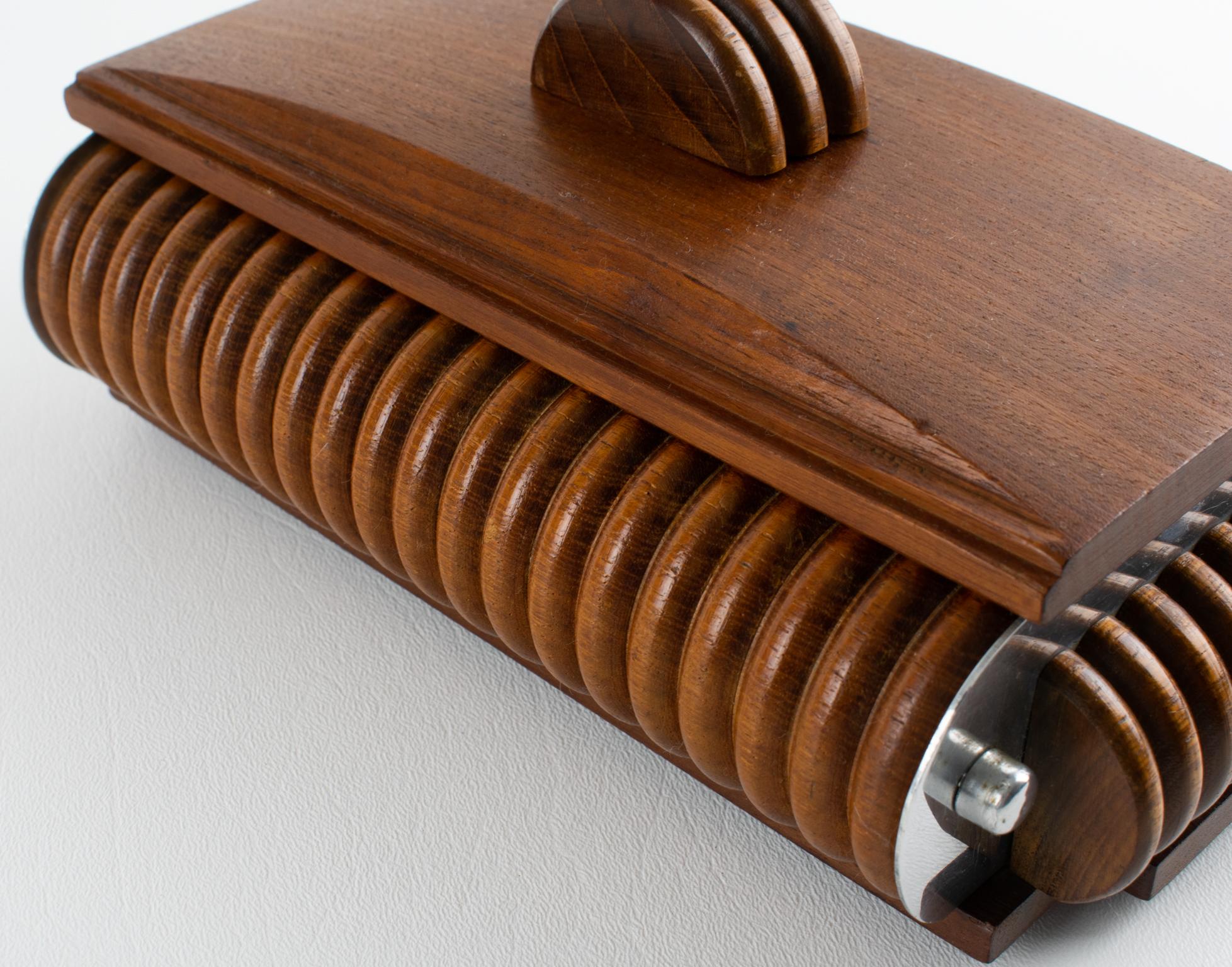 Art Deco Walnut Wood and Aluminum Box, France circa 1930 For Sale 7