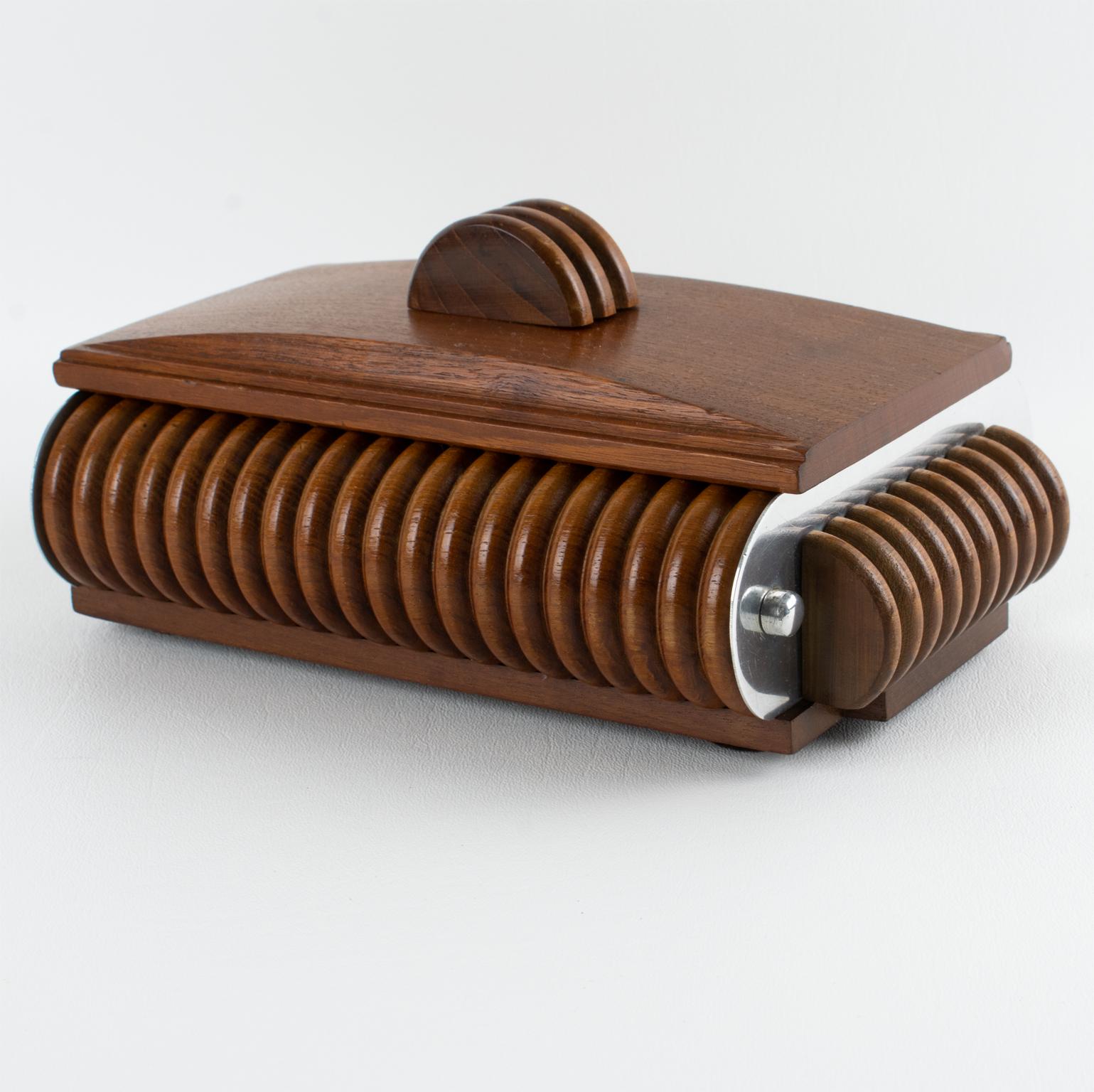 Art Deco Walnut Wood and Aluminum Box, France circa 1930 In Good Condition For Sale In Atlanta, GA