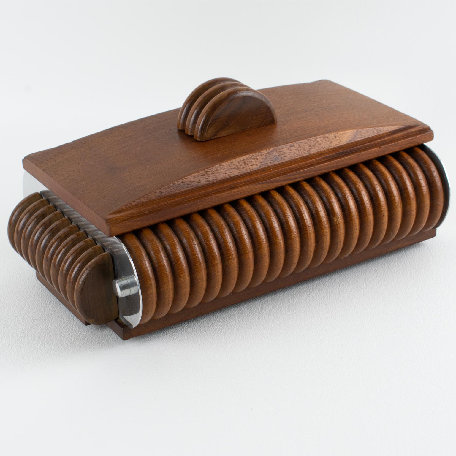 Mid-20th Century Art Deco Walnut Wood and Aluminum Box, France circa 1930 For Sale