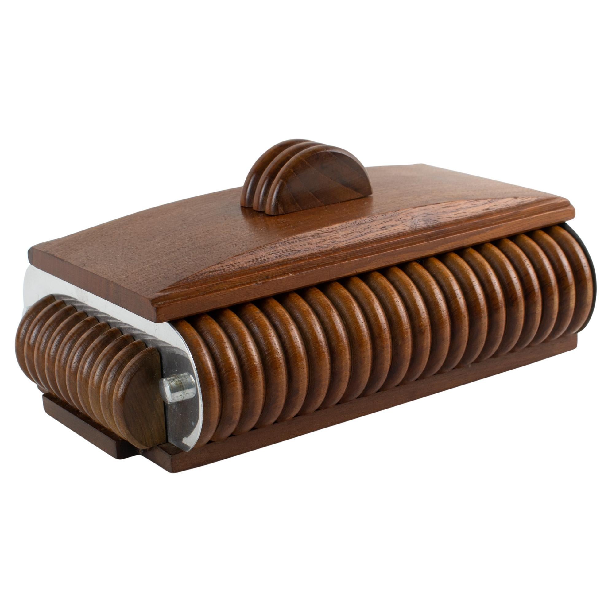 Art Deco Walnut Wood and Aluminum Box, France circa 1930 For Sale