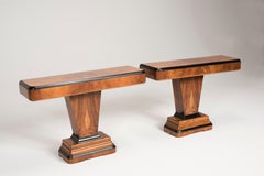 Art Deco Walnut Wood and Black Ebonized Lacquered Details Table Console