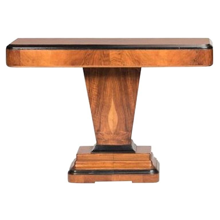 Art Deco Walnut Wood and Black Ebonized Lacquered Details Table Console