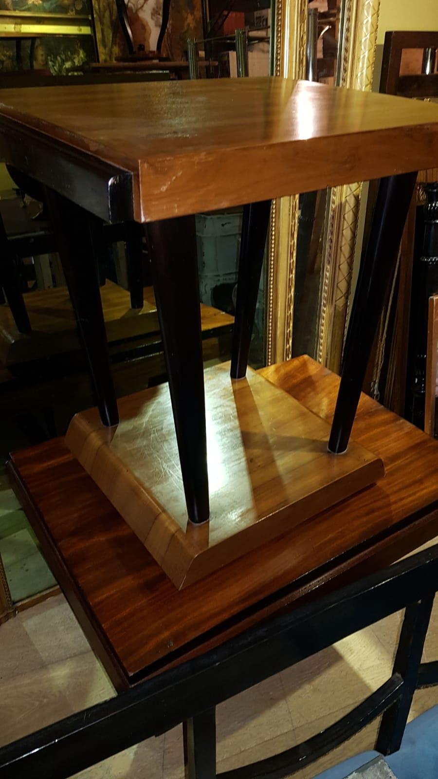 Art Deco Walnut Wood Black Ebonized Legs Squared Side or Coffee Table 6
