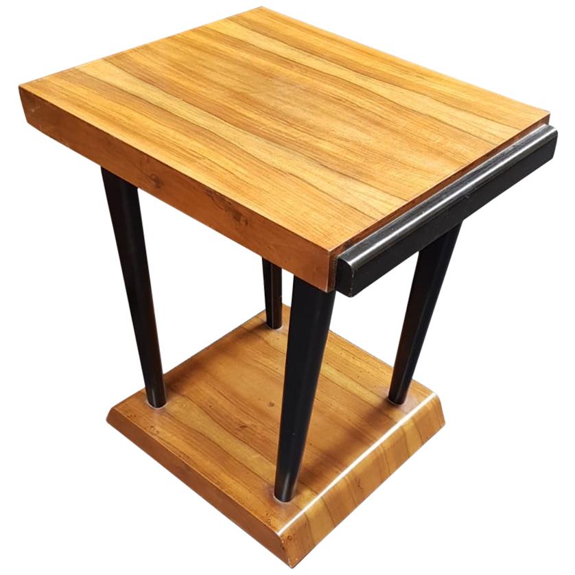 Art Deco Walnut Wood Black Ebonized Legs Squared Side or Coffee Table