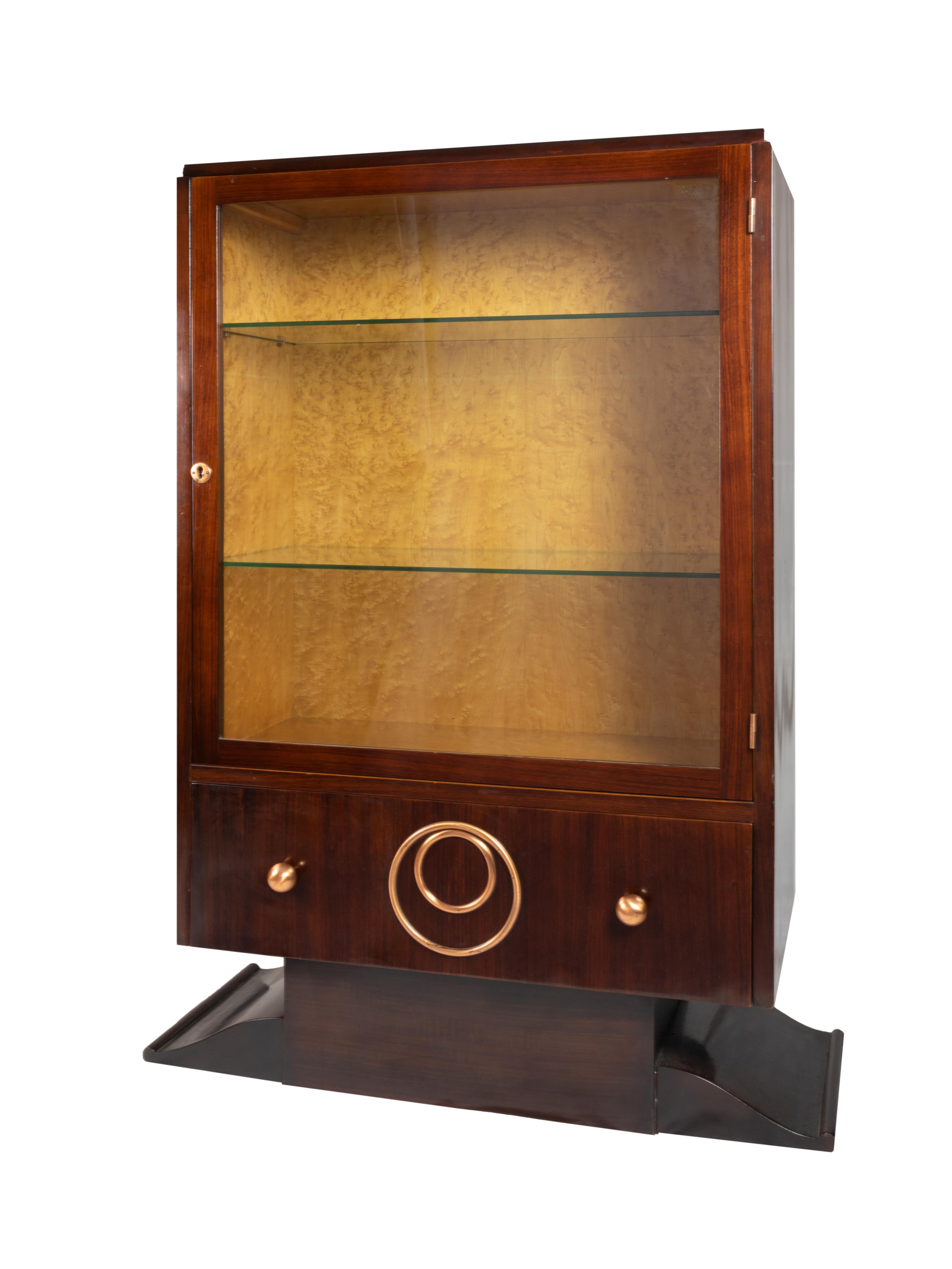 French Art Deco Walnut Wood Cabinet, 1920s For Sale