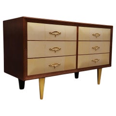Commode italienne Art Déco en bois de chèvre et laiton, 1940