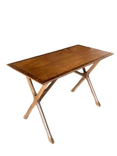 Art Deco Walnut "X" Base Console Table W/ Inlay Top