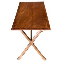 Art Deco Walnut "X" Base Console Table W/ Inlay Top