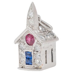 Art Deco Walter Lampl Ruby Sapphire Diamond Platinum Vintage Church House Charm