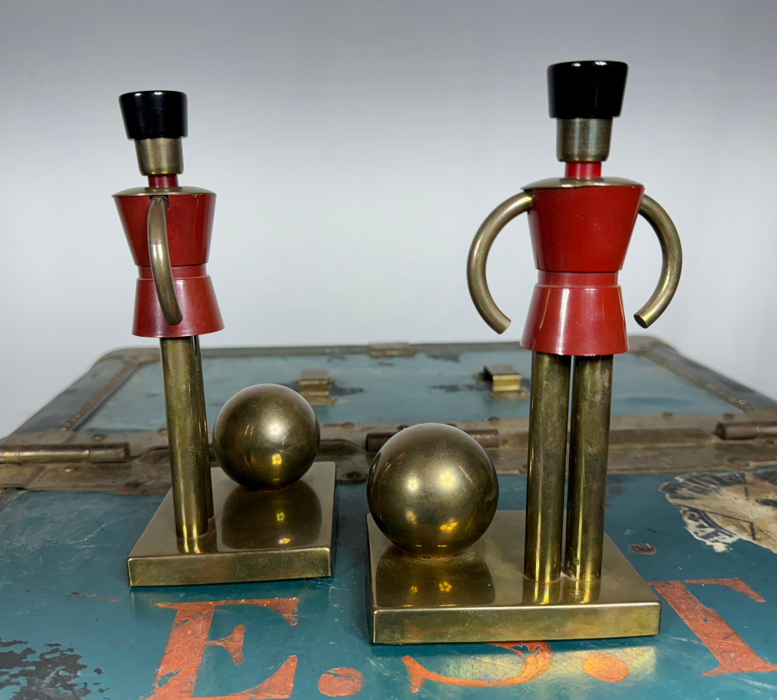 Very rare pair of Walter Von Nessen for Chase toy soldier bookends in brass and bakelite. Amazing  original condition with beautiful patina  Hallmarked.