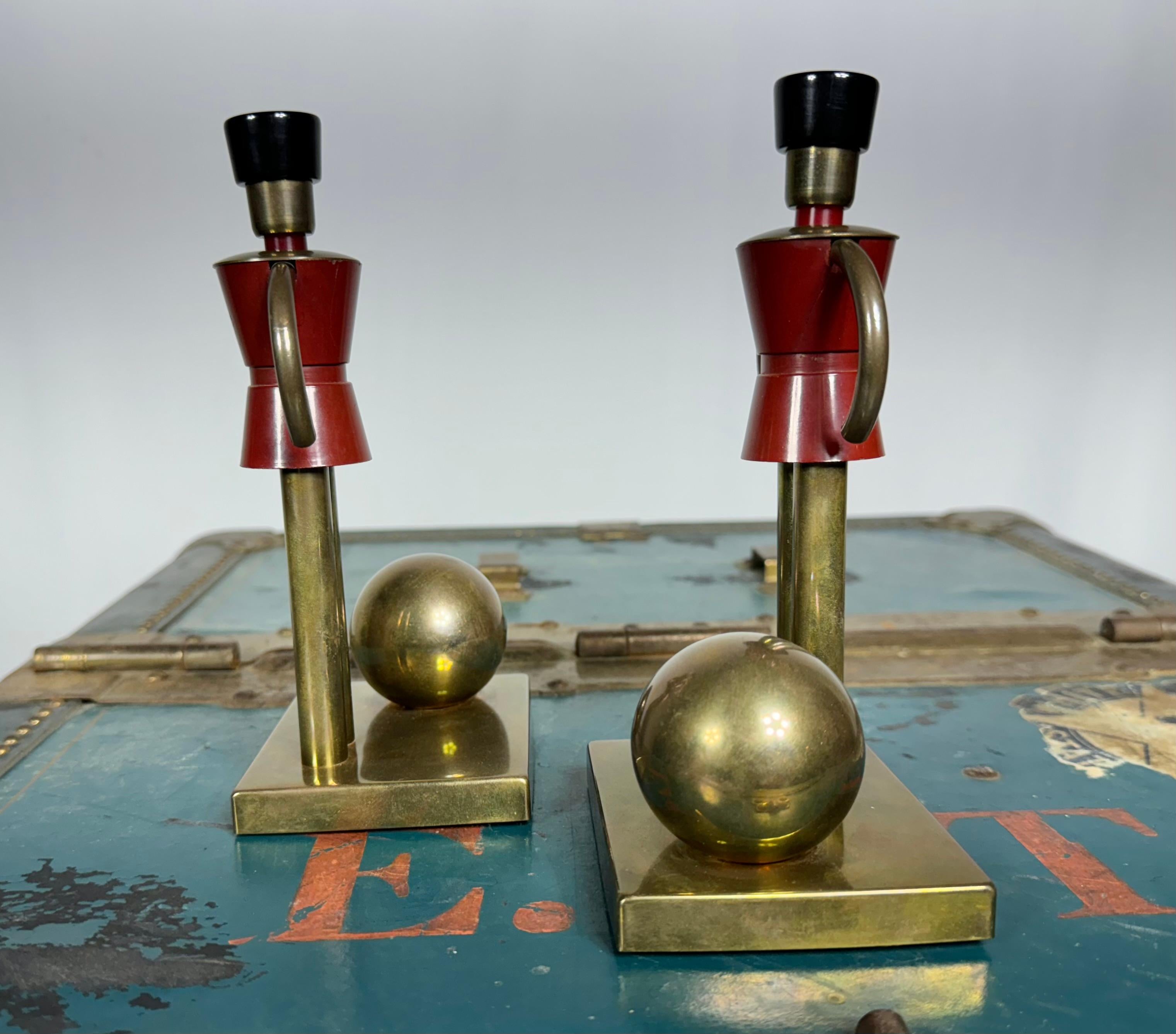 American Art Deco Walter Von Nessen Bookends for Chase, Toy Soldiers in Brass & Bakelite
