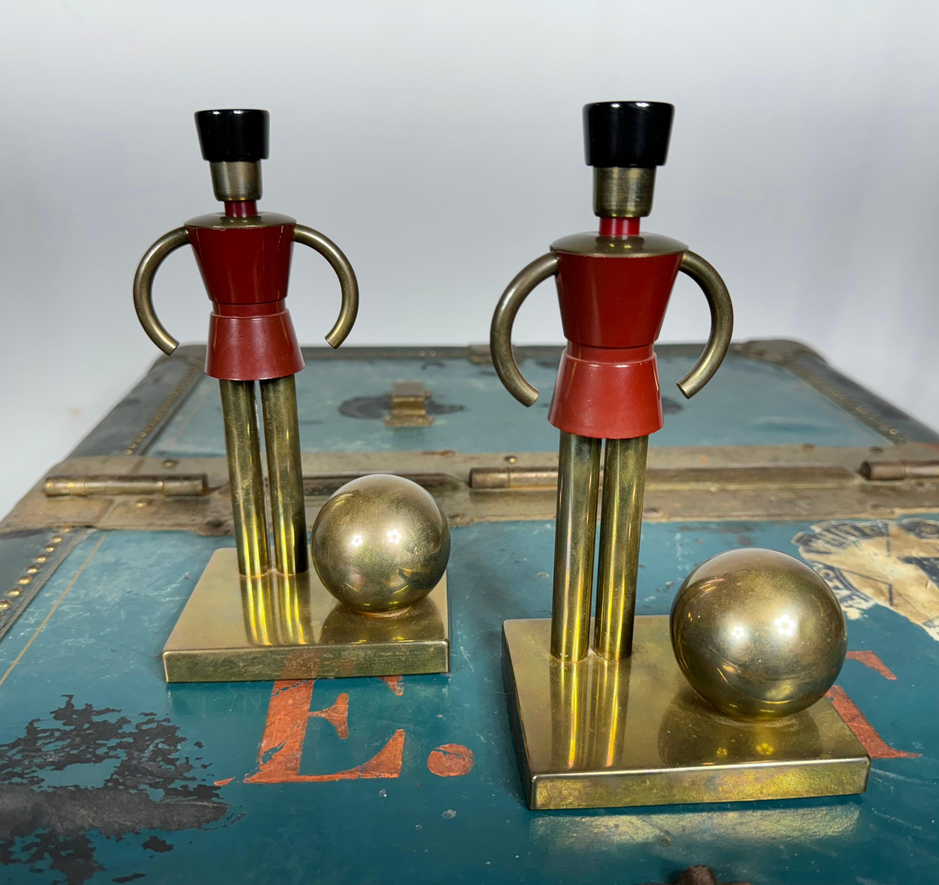 Art Deco Walter Von Nessen Bookends for Chase, Toy Soldiers in Brass & Bakelite In Good Condition In Buffalo, NY