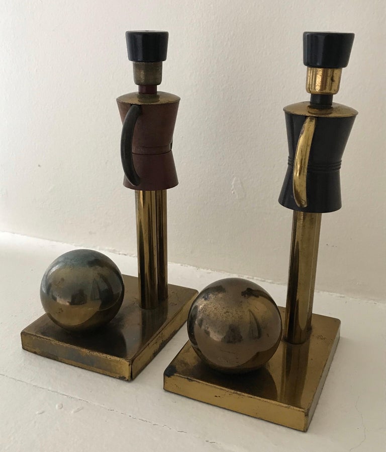 Art Deco Walter Von Nessen Bookends for Chase, Toy Soldiers in Brass & Bakelite In Good Condition For Sale In Bedford Hills, NY