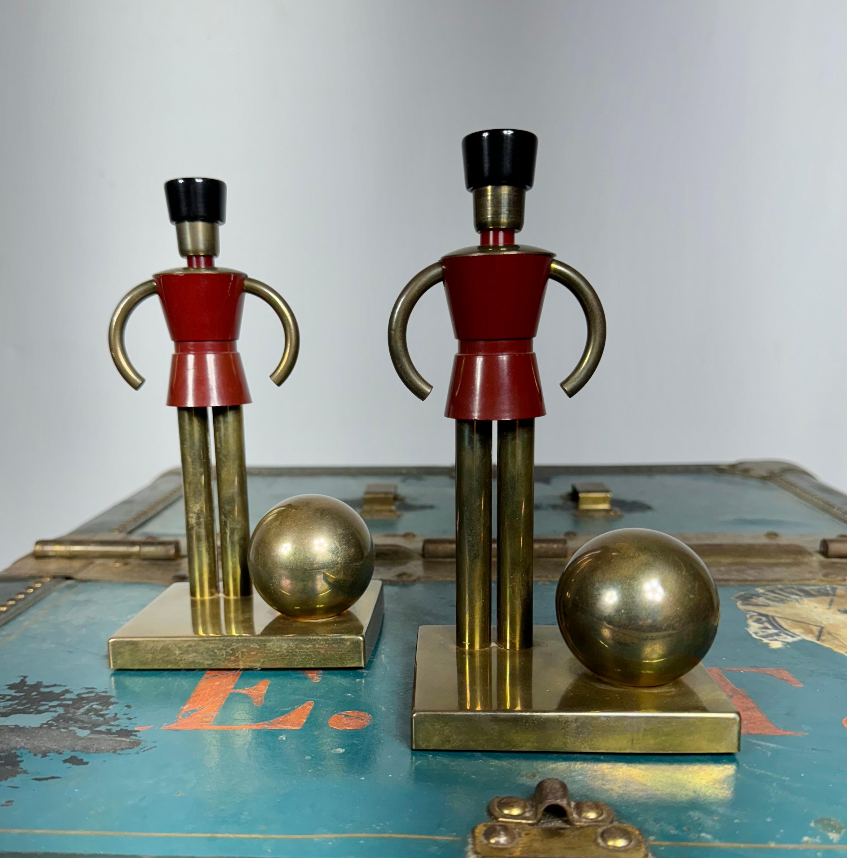 Mid-20th Century Art Deco Walter Von Nessen Bookends for Chase, Toy Soldiers in Brass & Bakelite