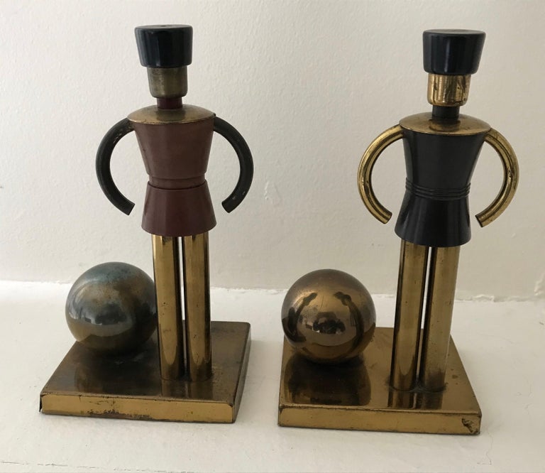 Art Deco Walter Von Nessen Bookends for Chase, Toy Soldiers in Brass & Bakelite For Sale 1