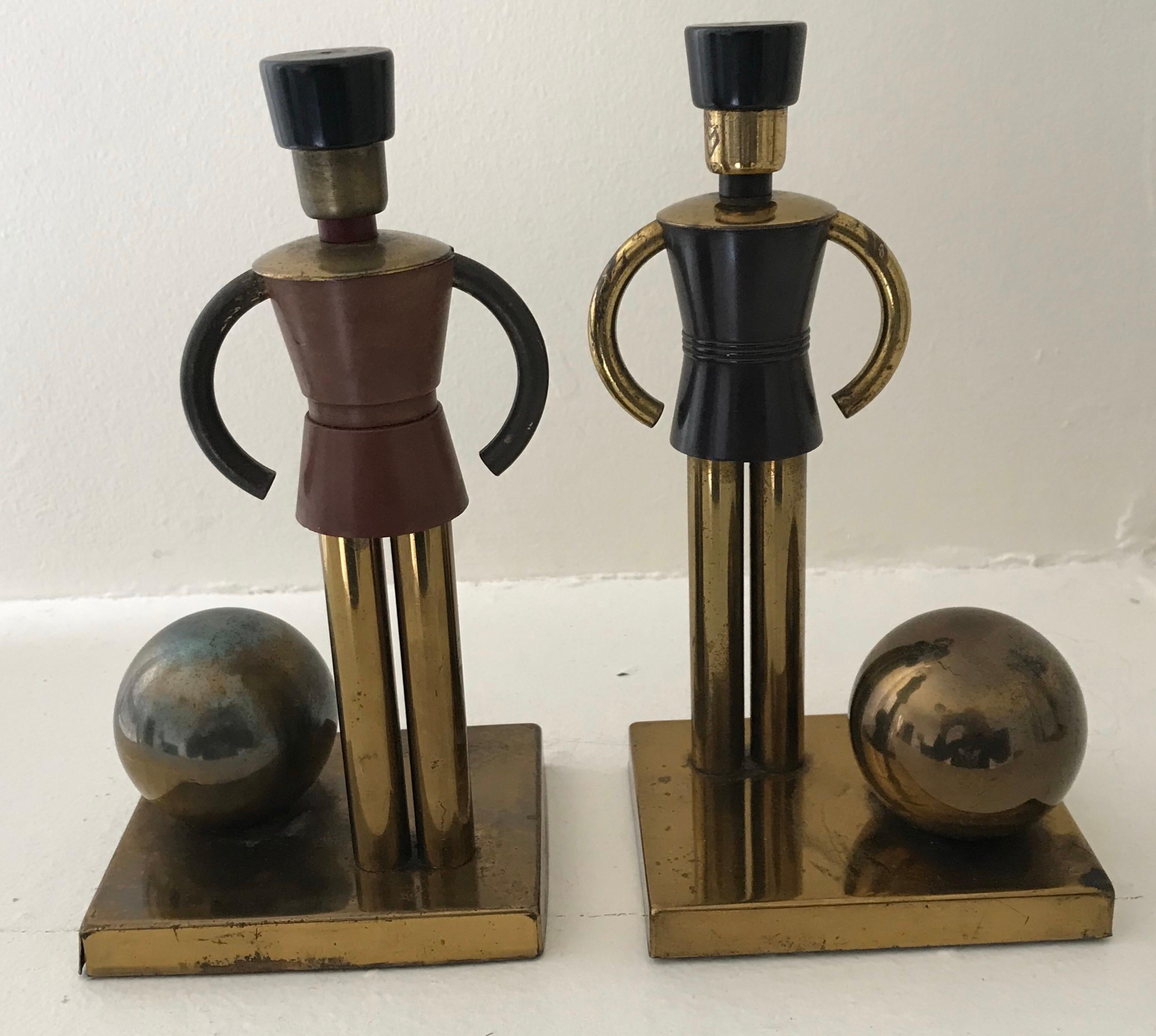 Art Deco Walter Von Nessen Bookends for Chase, Toy Soldiers in Brass & Bakelite For Sale 2