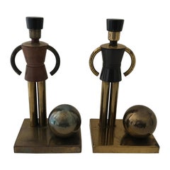 Vintage Art Deco Walter Von Nessen Bookends for Chase, Toy Soldiers in Brass & Bakelite