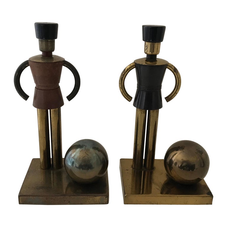 Art Deco Walter Von Nessen Bookends for Chase, Toy Soldiers in Brass & Bakelite For Sale