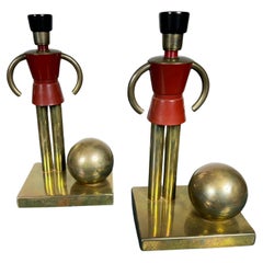 Buchstützen im Art déco-Stil von Walter Von Nessen für Chase, Spielzeugsoldaten aus Messing und Bakelit