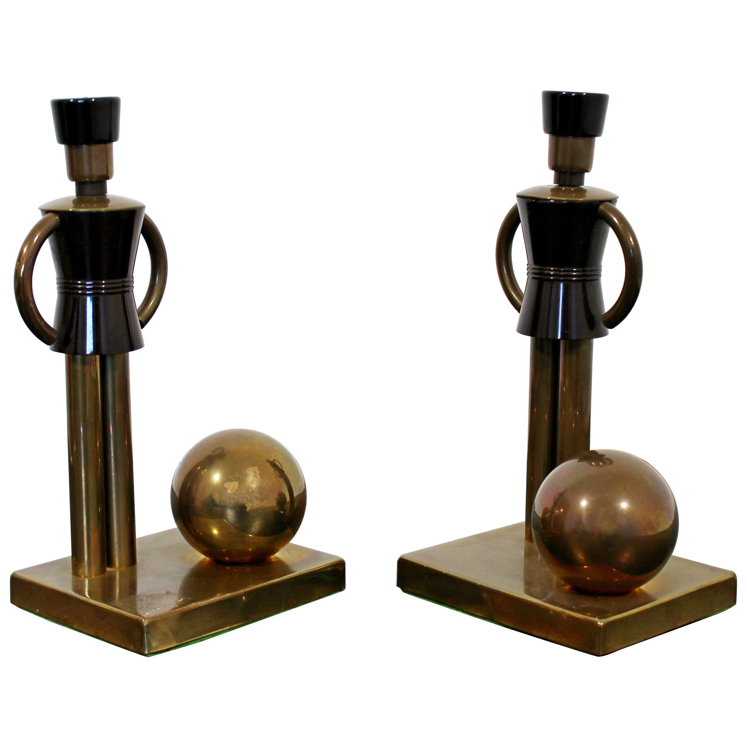 Art Deco Walter Von Nessen Chase Brass Bakelite Bookends Table Sculptures Toy