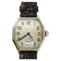 Orologio Art Deco Waltham 14 Karat Gold 17 Jewell Riverside con cinturino in coccodrillo