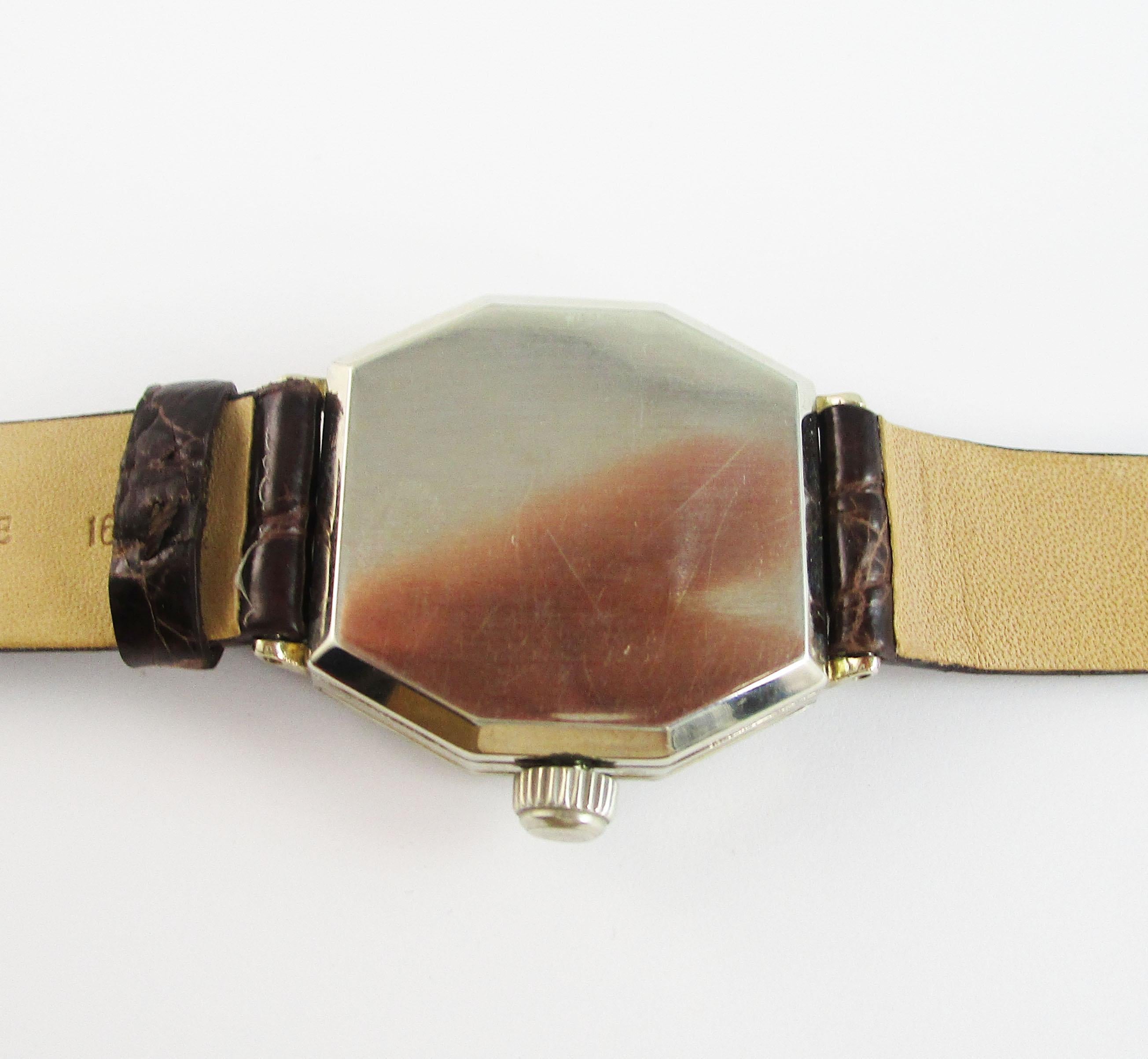 Art Deco Waltham 14 Karat Gold 17 Jewel Riverside Watch with Crocodile Strap In Excellent Condition In Lexington, KY