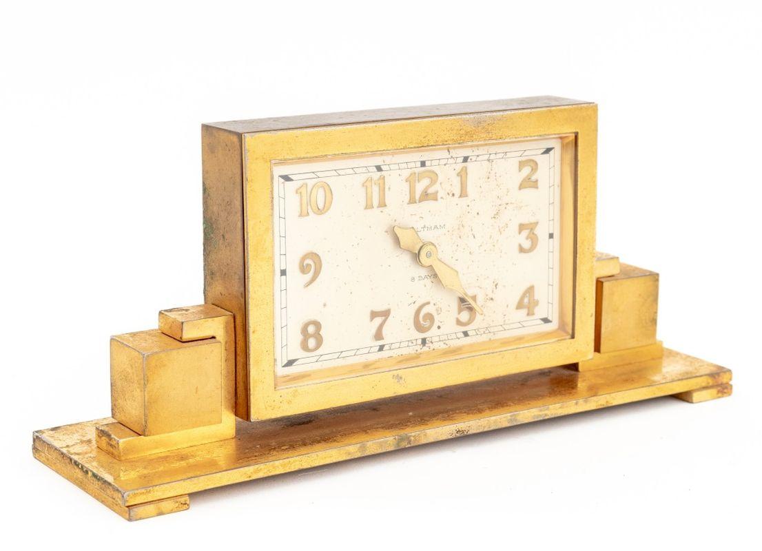 American Art Deco Waltham 8 Day Brass Mantel Clock For Sale