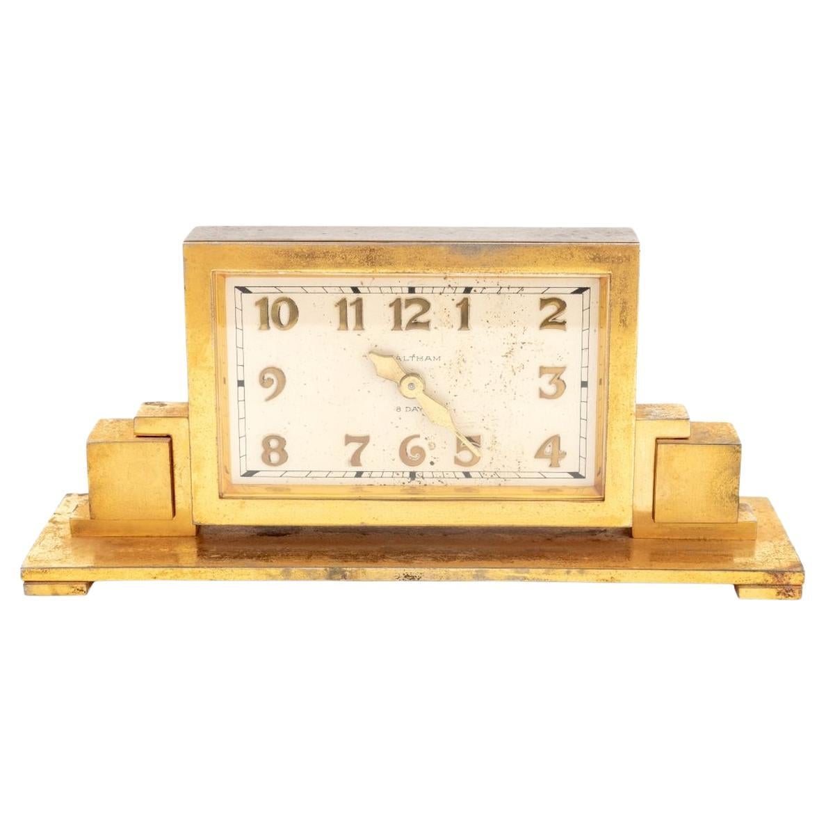 Art Deco Waltham 8 Day Brass Mantel Clock