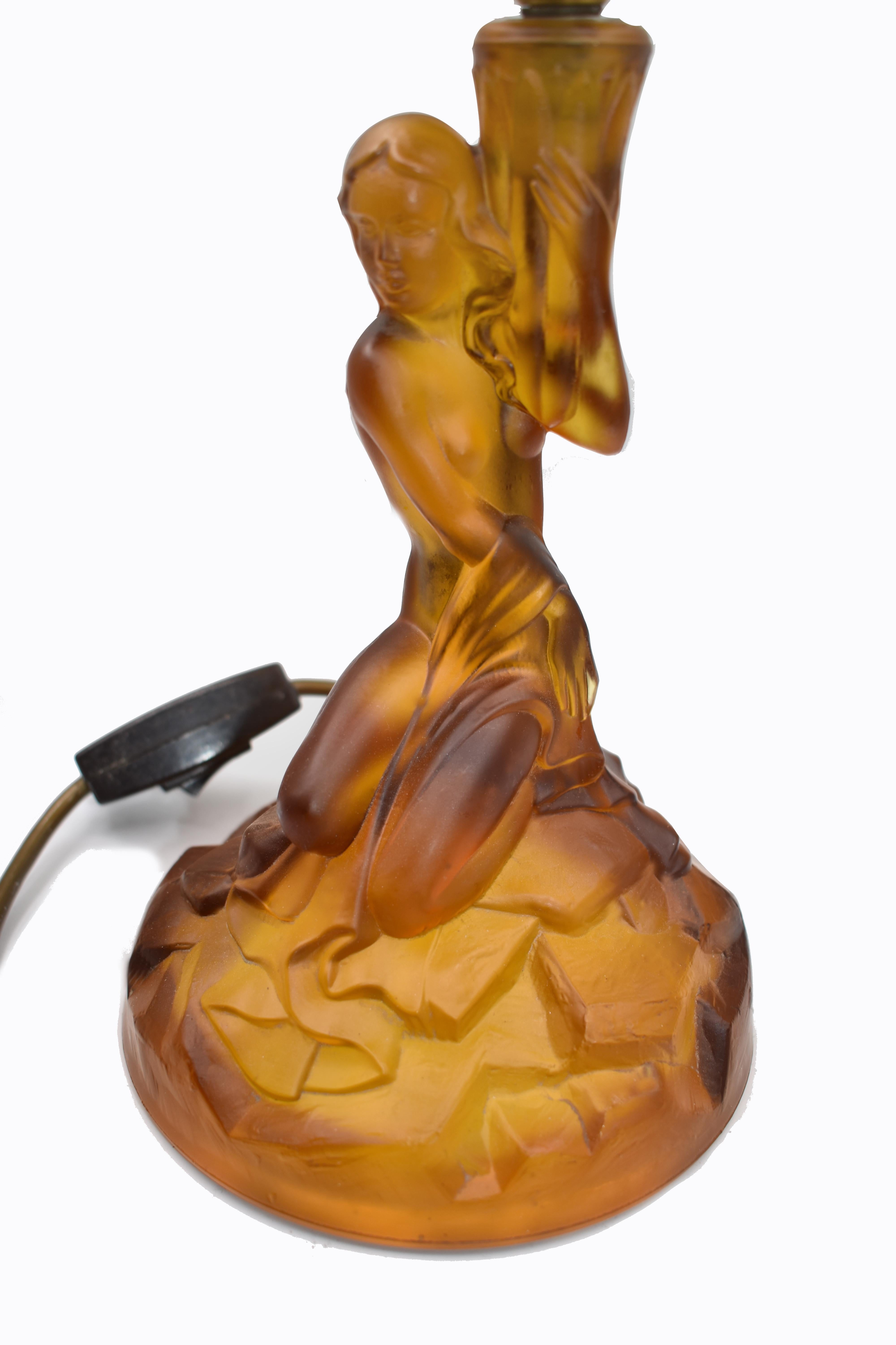 Art Deco Walther and Sohne Amber Glass Table Lamp, circa 1930s 2