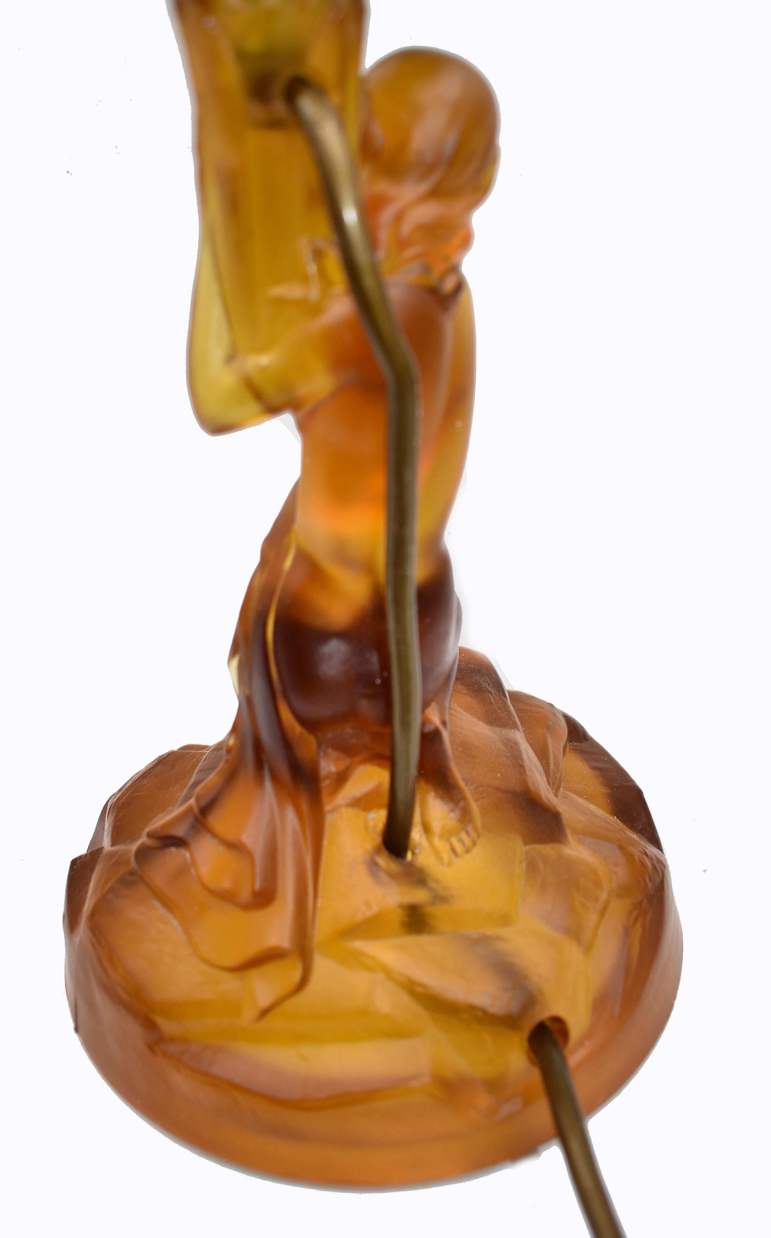 Art Deco Walther and Sohne Amber Glass Table Lamp, circa 1930s In Excellent Condition In Devon, England