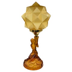 Art Deco Walther und Sohne Bernsteinglas-Tischlampe:: um 1930