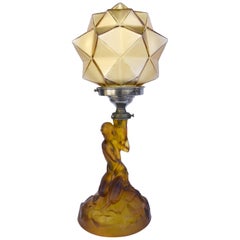 Art Deco Walther and Sohne Amber Glass Table Lamp, Circa 1930's