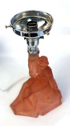 Art Deco Walther and Sohne Peach Glass Table Lamp, Circa 1930's