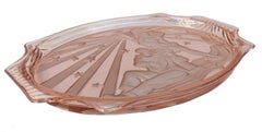 Art Deco Walther & Sohne Pierrot & Pierrette Peach Glass Tray, c1930