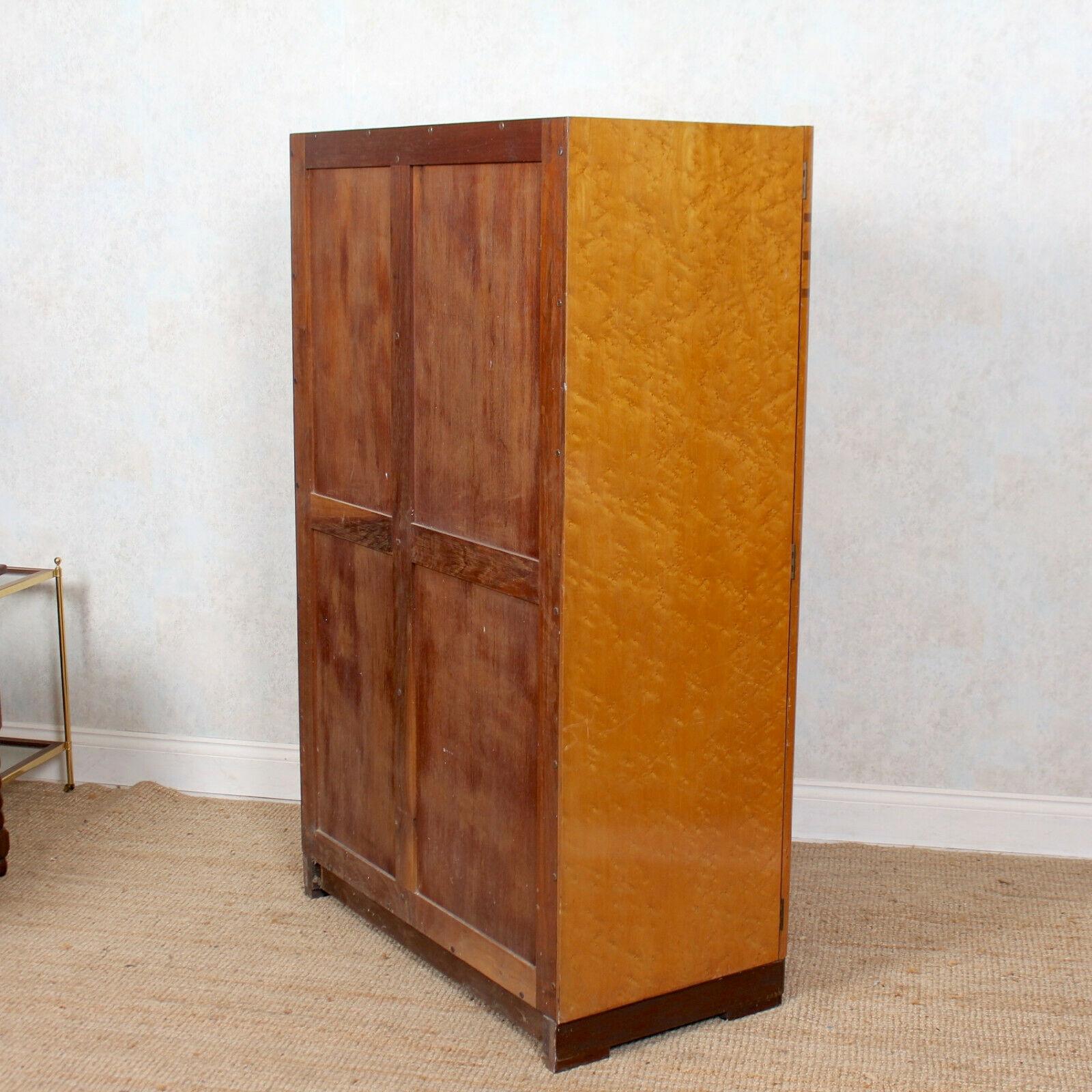 English Art Deco Wardrobe Bird's-Eye Maple Compactum Armoire For Sale