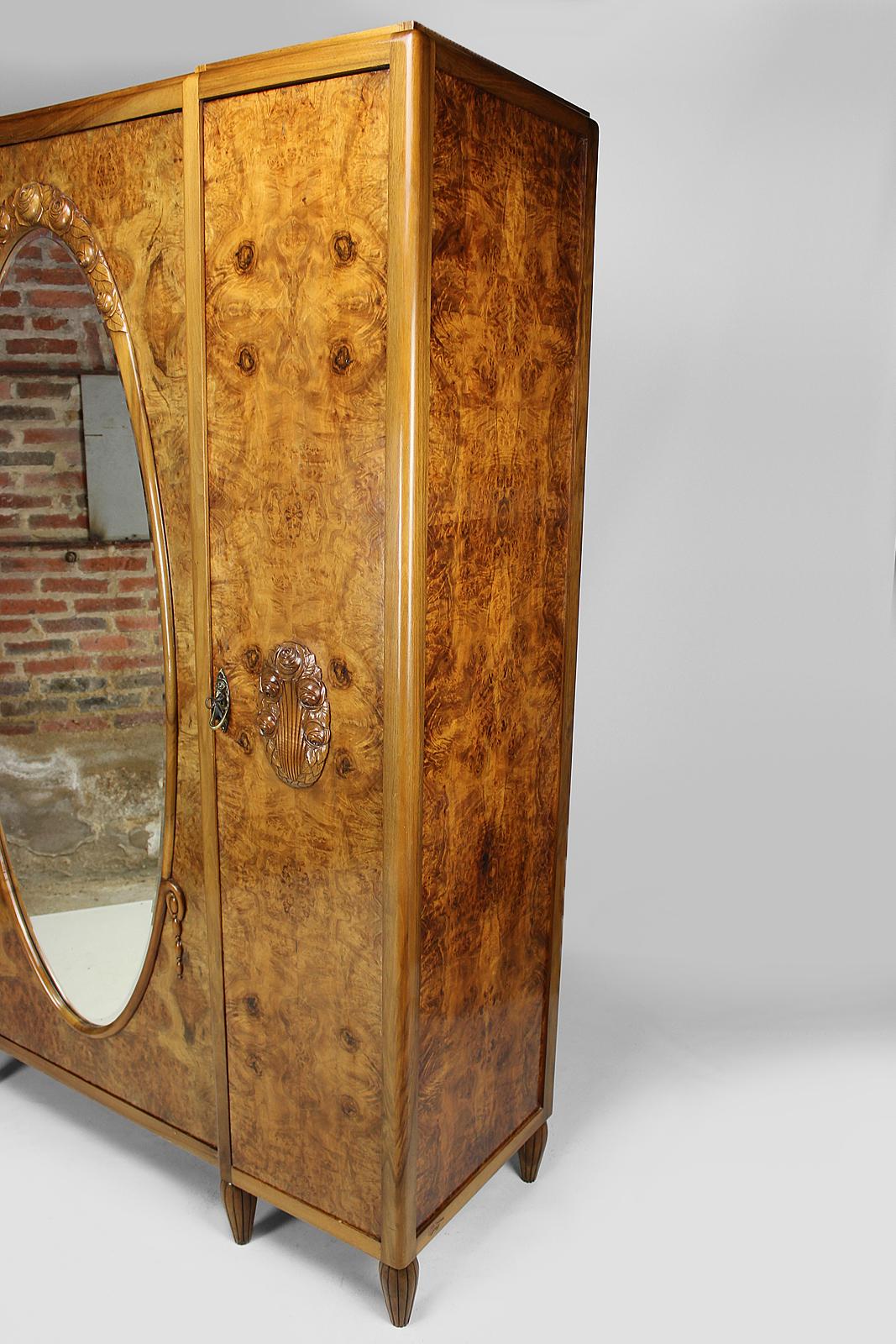 Early 20th Century Art Deco Wardrobe by Ateliers Gauthier-Poinsignon in walnut, circa 1920-1930 For Sale