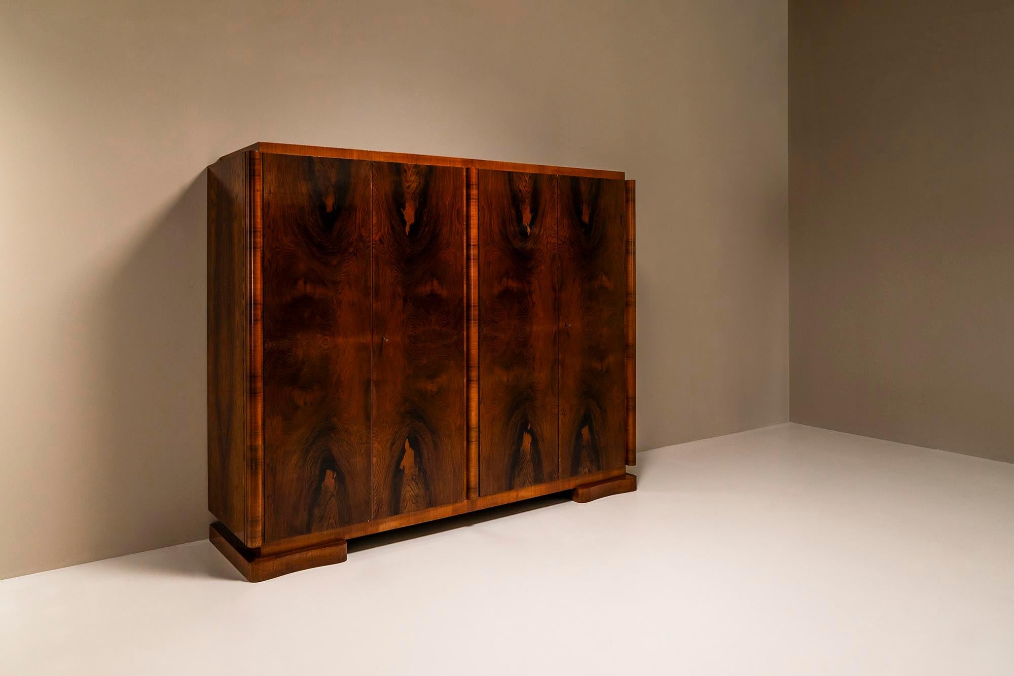 Mid-20th Century Art Deco Wardrobe In Rosewood By 't Woonhuys, Netherlands 1930s