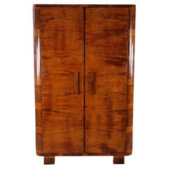 Vintage Art Decò Wardrobe in Walnut with Shelf and Stick