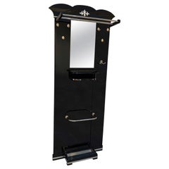 Antique Art Deco Wardrobe, Restored, Black Lacquer, Mirror, Nickel Parts, France, 1920s