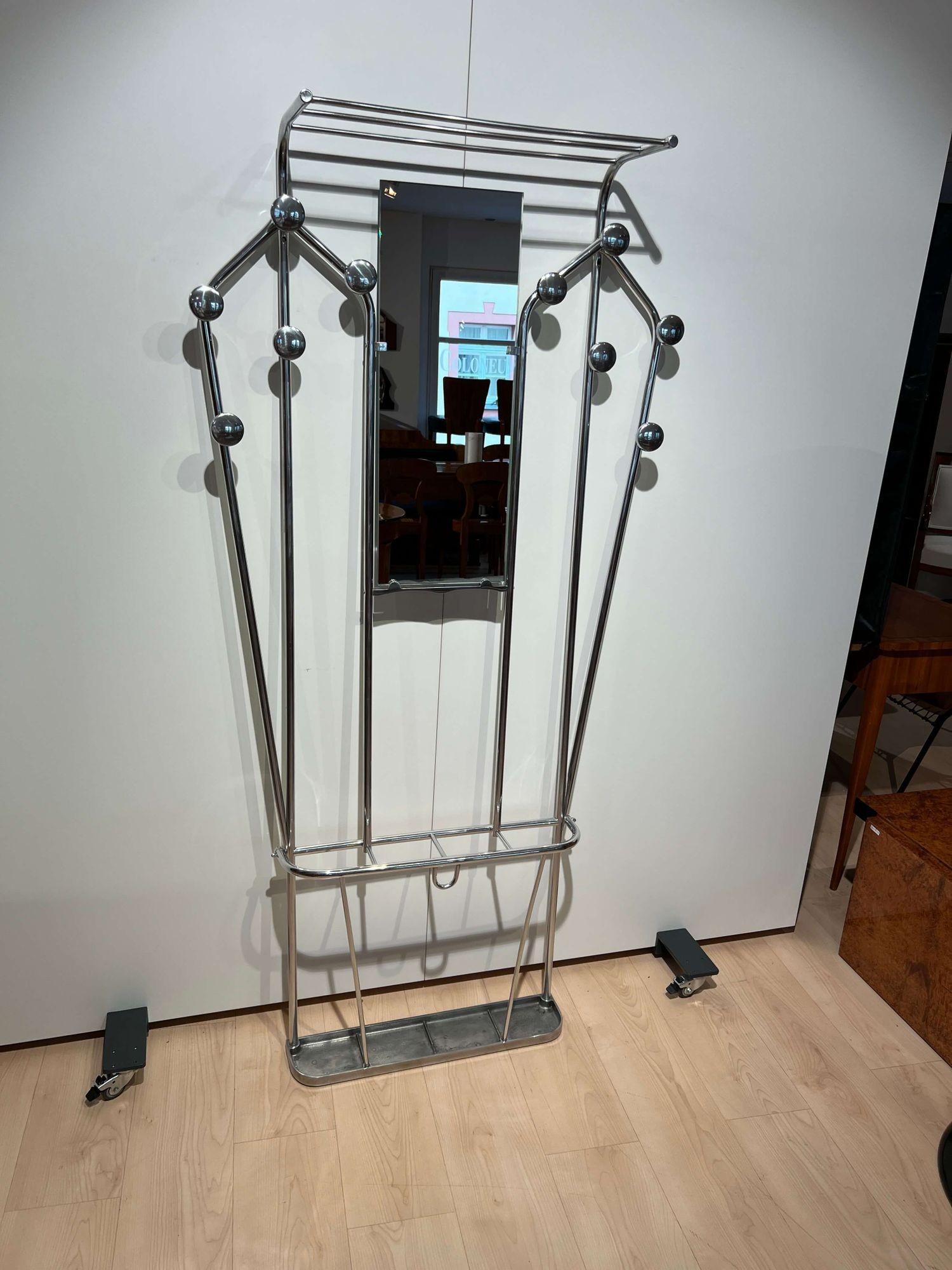 French Art Deco Wardrobe with Mirror, Aluminum Tubes, France circa 1930 For Sale