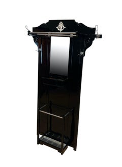 Art Deco Wardrobe with Mirror, Black Lacquer, Silver-Leaf, Germany circa 1925