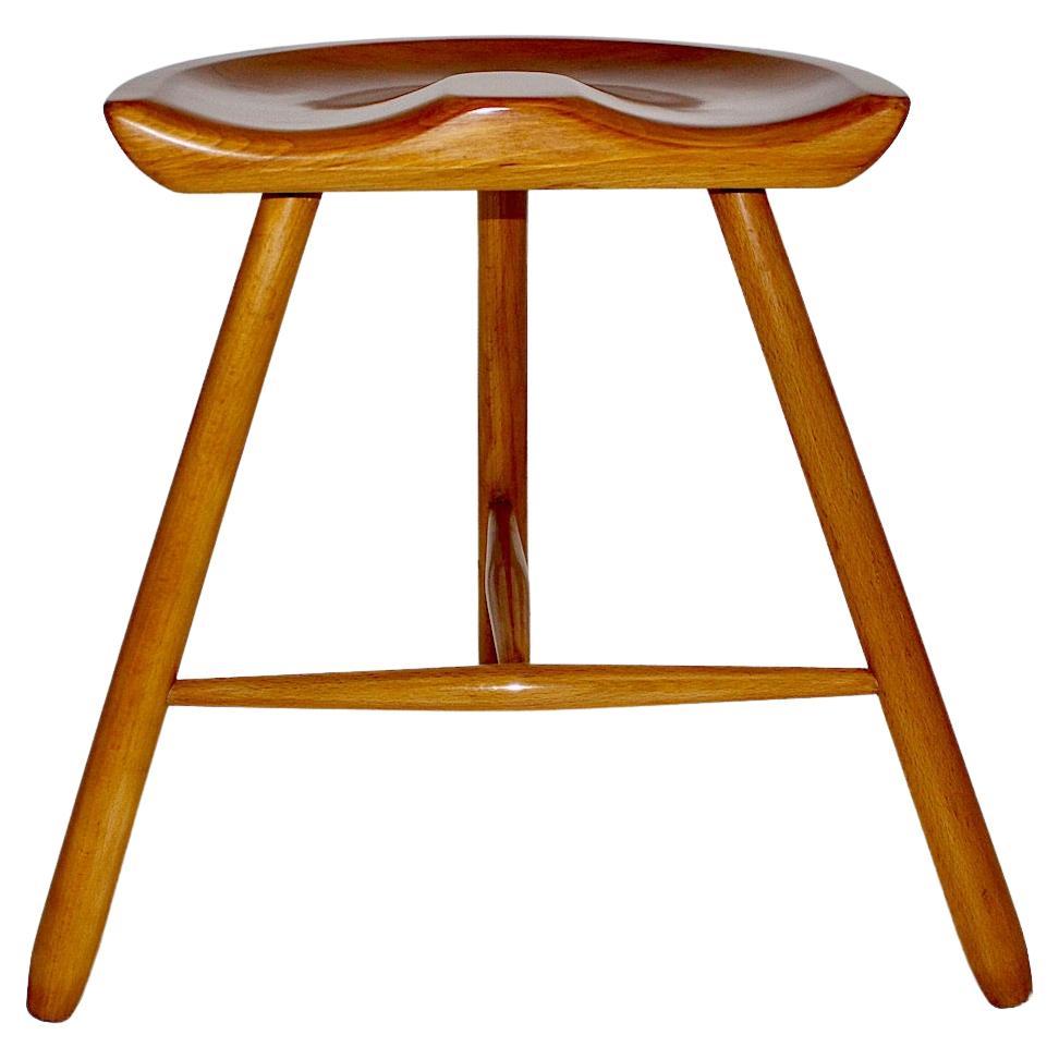 Art Deco Warm Brown Maple Stool Three Legs Saddle Seat circa 1933 Vienna