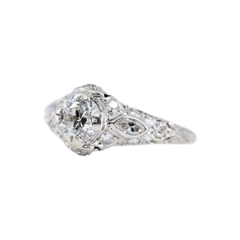 Old European Cut Art Deco was European Cut Diamond Engagement Ring in Platinum For Sale