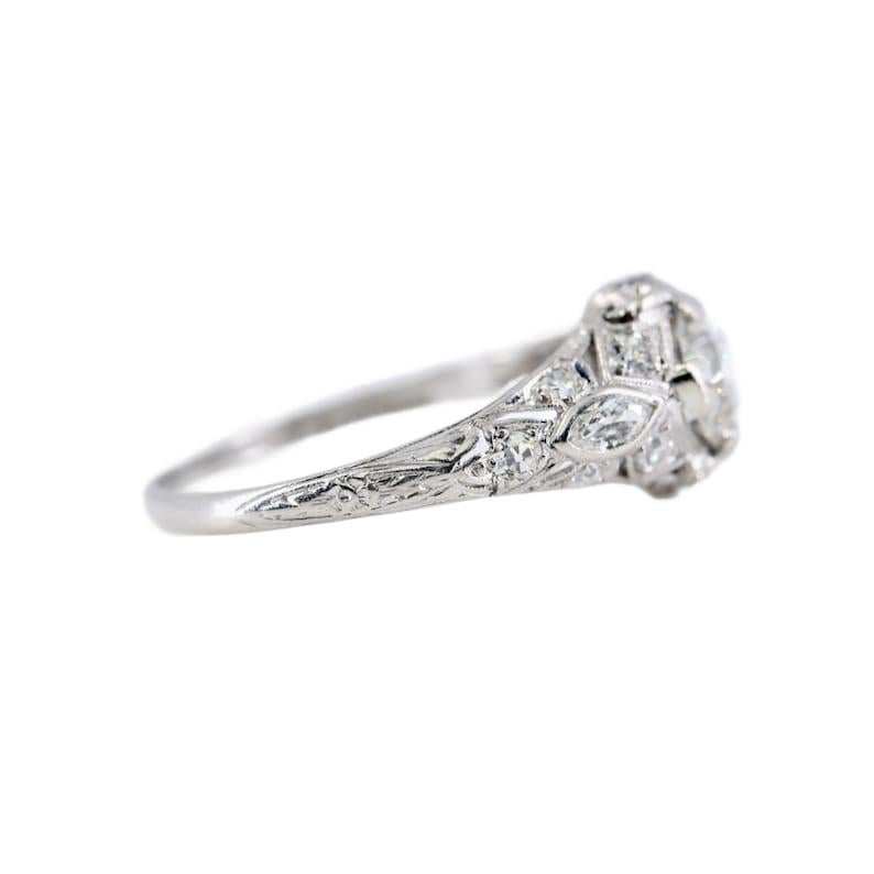 Art Deco was European Cut Diamond Engagement Ring in Platinum In Good Condition For Sale In Boston, MA