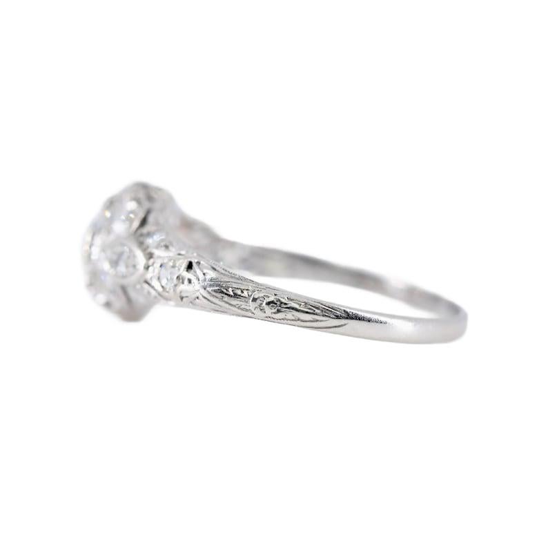 Women's Art Deco was European Cut Diamond Engagement Ring in Platinum For Sale