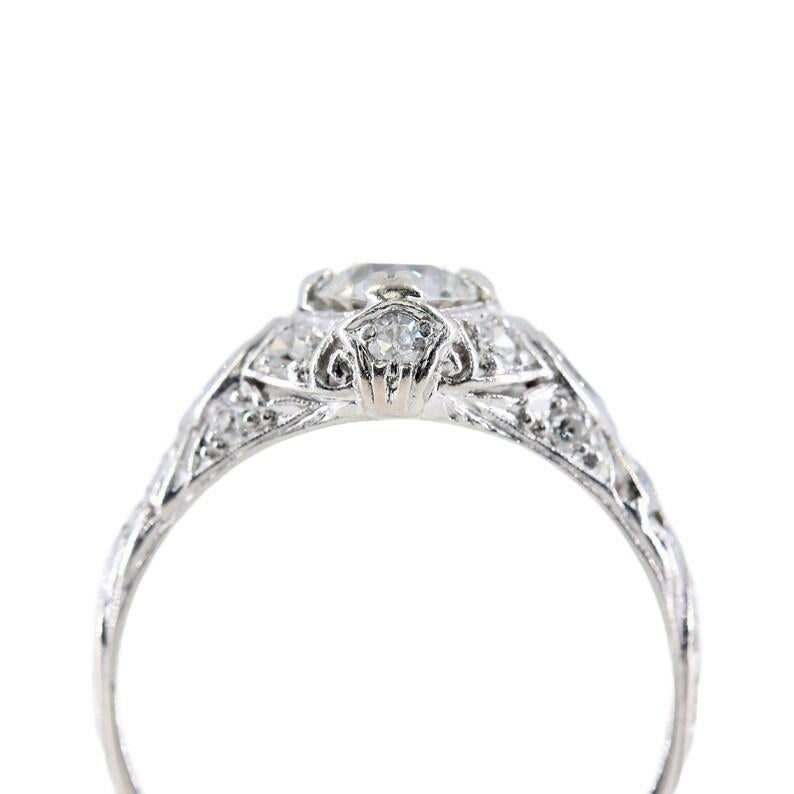 Art Deco was European Cut Diamond Engagement Ring in Platinum For Sale 1