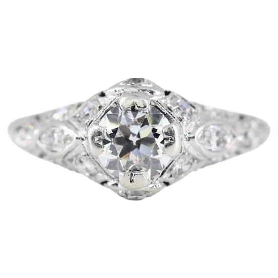Art Deco was European Cut Diamond Engagement Ring in Platinum For Sale