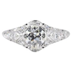 Art Deco was European Cut Diamond Engagement Ring in Platinum