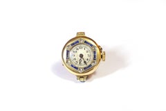 Art Deco Watch Ring in 18 Karat Yellow Gold, Leroy Signed Watch, Sapphire